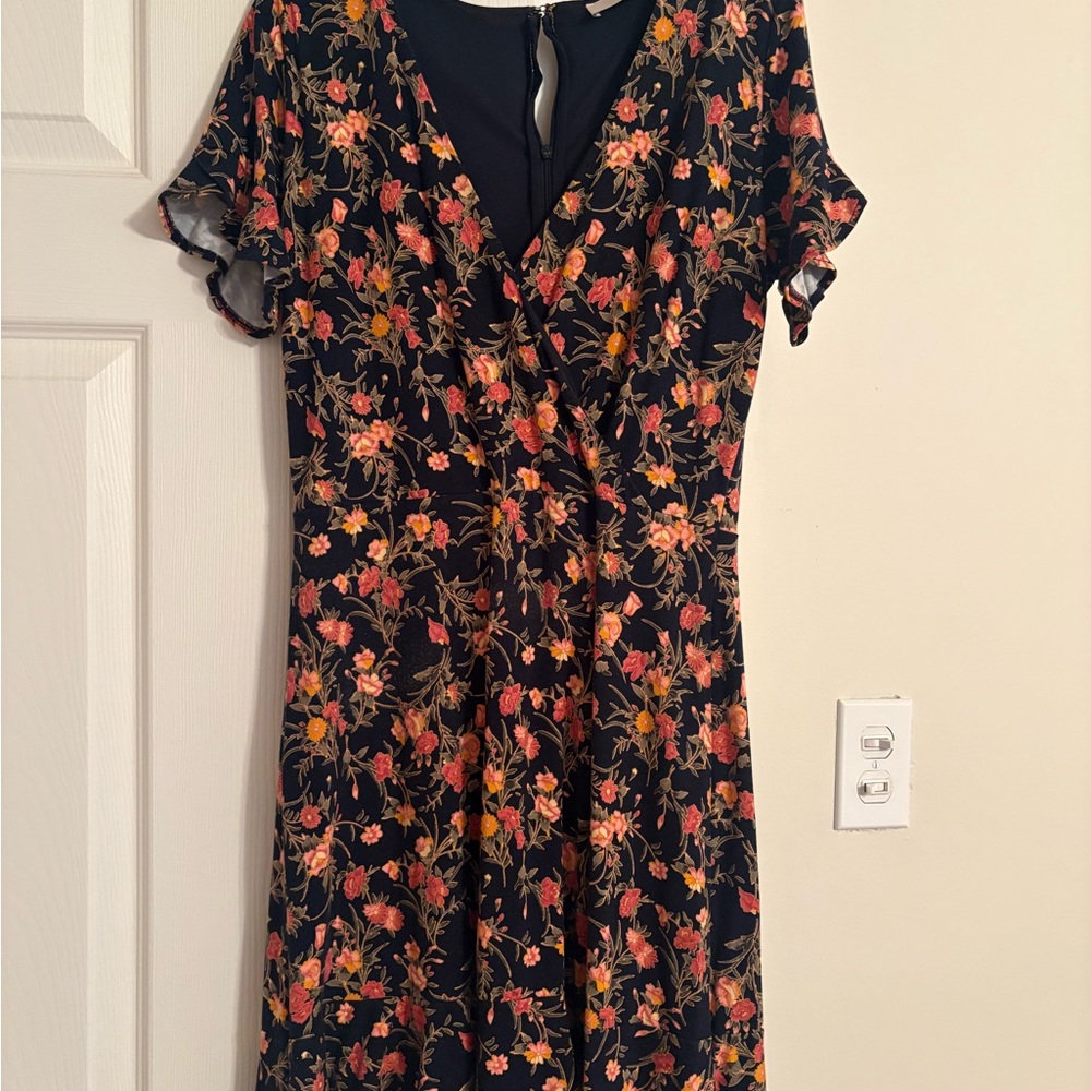 LOFT Floral Mini Dress - Black and Orange
